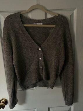 Zara Charcoal V-Neck Button Front Cardigan